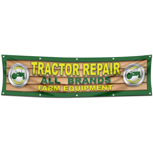 Fyon Tractor Repair All Brand Garage Shop Decor Banner Flag Yellow 2x8 Feet