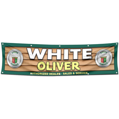 Fyon Tractors Garage Shop Decor Banner Works for olive white Flag 2x8 Feet