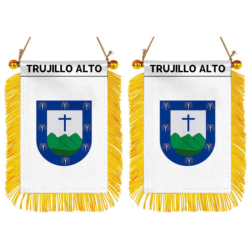 Trujillo Alto, Puerto Rico Flag Mini Car Rearview Mirror Flag Banner - 2PC