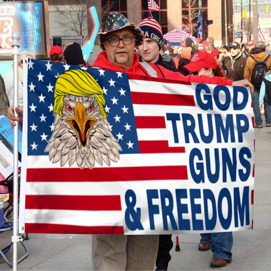 Fyon Trump 2024 God Trump Guns & Freedom Flag Indoor and outdoor banner