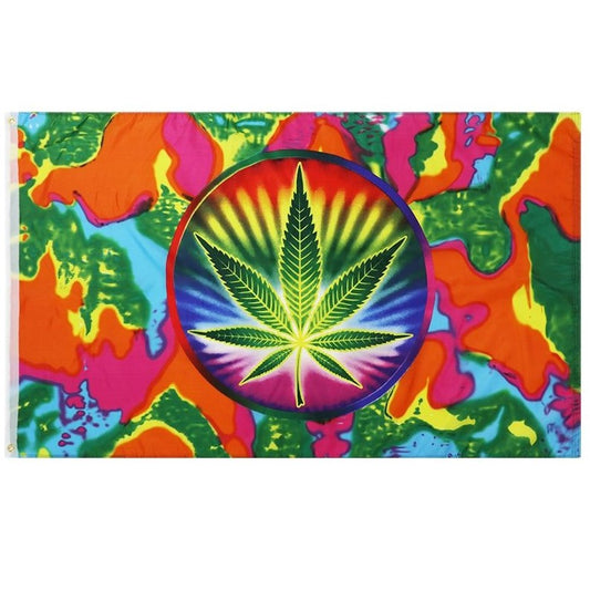 Fyon Tye Dye Rainbow Weed Leaf Peace Flag Indoor and outdoor banner