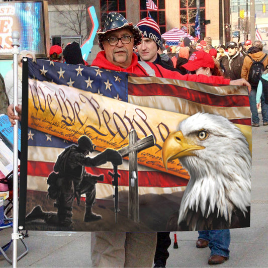 Fyon U.S. Veteran, We The People, Christian Cross, American Eagle Flag 41319  Indoor and outdoor banner
