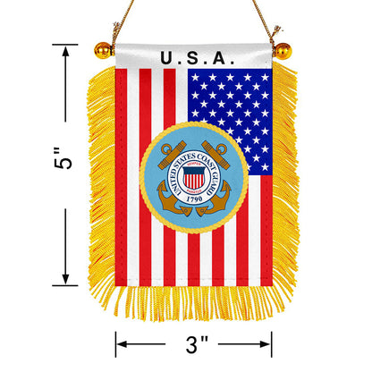 USA The Coast Guard 1790 Mini Car Rearview Mirror Flag Banner  -2PC