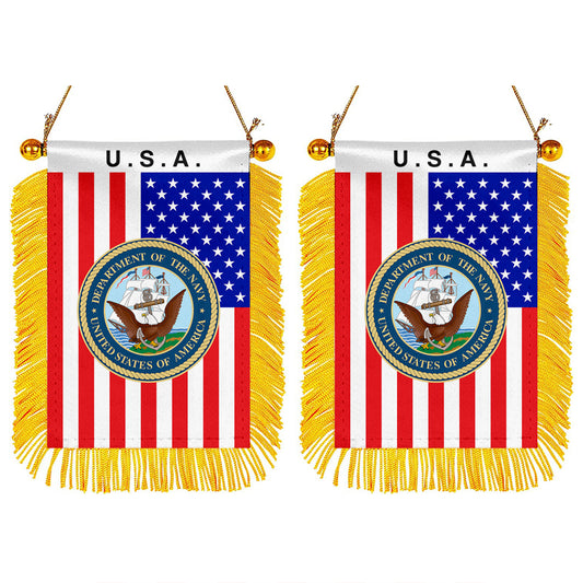 USA The Navy Mini Car Rearview Mirror Flag Banner  -2PC