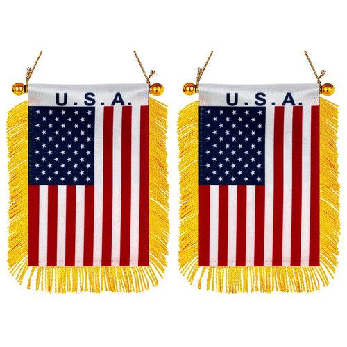 USA American Mini Car Rearview Mirror Flag Banner -2PC