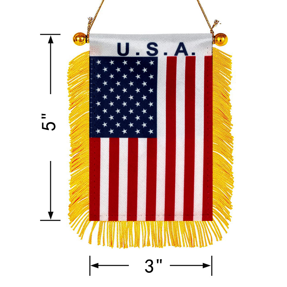 USA American Mini Car Rearview Mirror Flag Banner -2PC