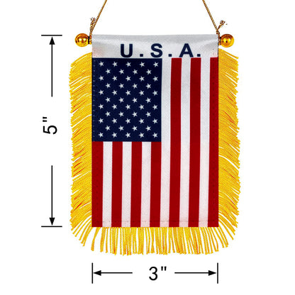 USA American Mini Car Rearview Mirror Flag Banner -2PC