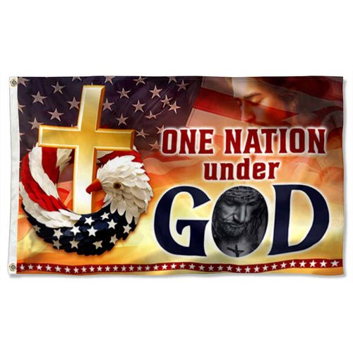 Fyon US Christian Cross Wreath The Nation God Blesses Flag 41320 Indoor and outdoor banner