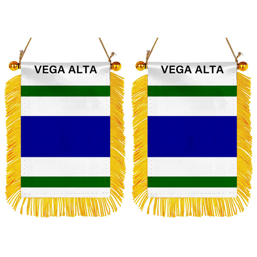 Vega Alta, Puerto Rico Flag  Mini Car Rearview Mirror Flag Banner - 2PC