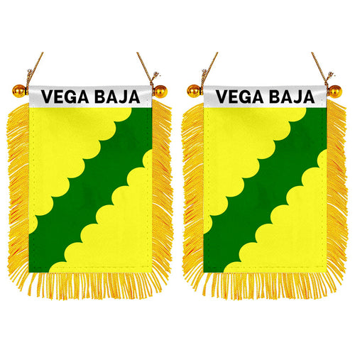 Vega Baja, Puerto Rico Flag  Mini Car Rearview Mirror Flag Banner - 2PC