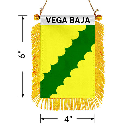 Vega Baja, Puerto Rico Flag  Mini Car Rearview Mirror Flag Banner - 2PC
