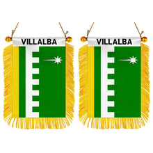 Villalba, Puerto Rico Flag  Mini Car Rearview Mirror Flag Banner - 2PC