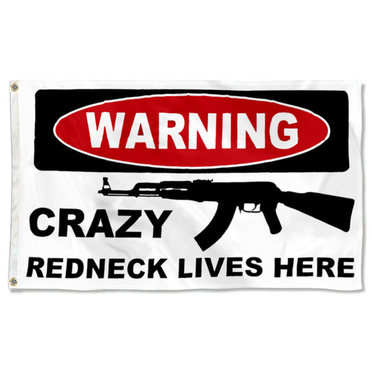 Fyon Warning Crazy Redneck Lives Here AK47 Flag Indoor and Outdoor Banner