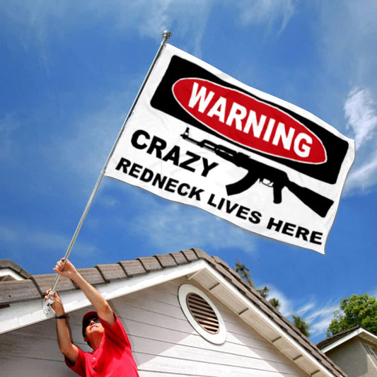 Fyon Warning Crazy Redneck Lives Here AK47 Flag Indoor and Outdoor Banner