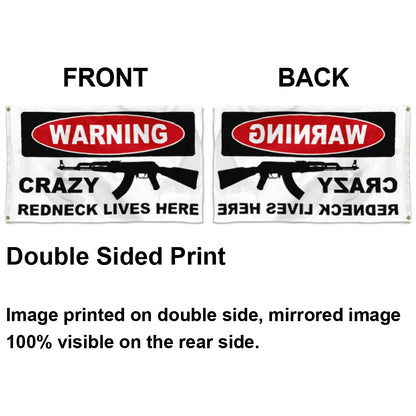 Fyon Warning Crazy Redneck Lives Here AK47 Flag Indoor and Outdoor Banner