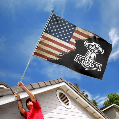 Fyon We Trust Thor Vikings Hammer Mjolnir Norse Celtic Flag Indoor and outdoor banner 2241117