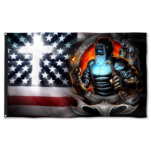 Fyon Welder & Christian Cross American Flag 41323  Indoor and outdoor banner