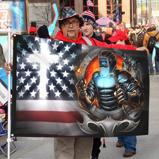 Fyon Welder & Christian Cross American Flag 41323  Indoor and outdoor banner