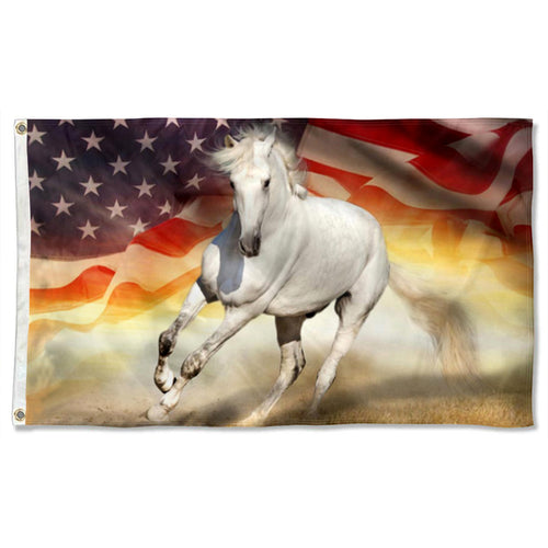 Fyon White Horse American Patriotic Flag 41774  Indoor and outdoor banner