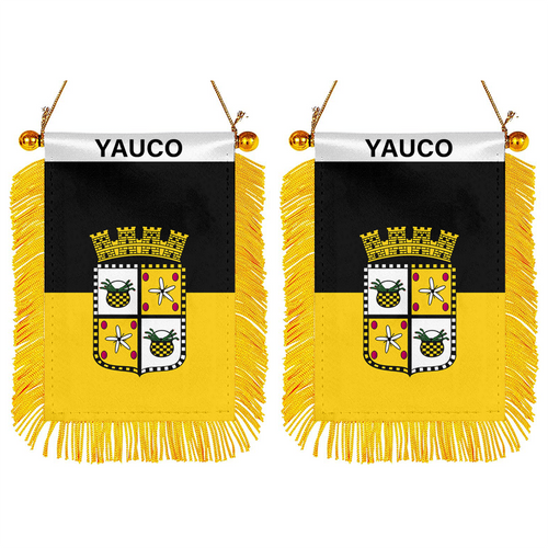 Yauco, Puerto Rico Flag  Mini Car Rearview Mirror Flag Banner - 2PC