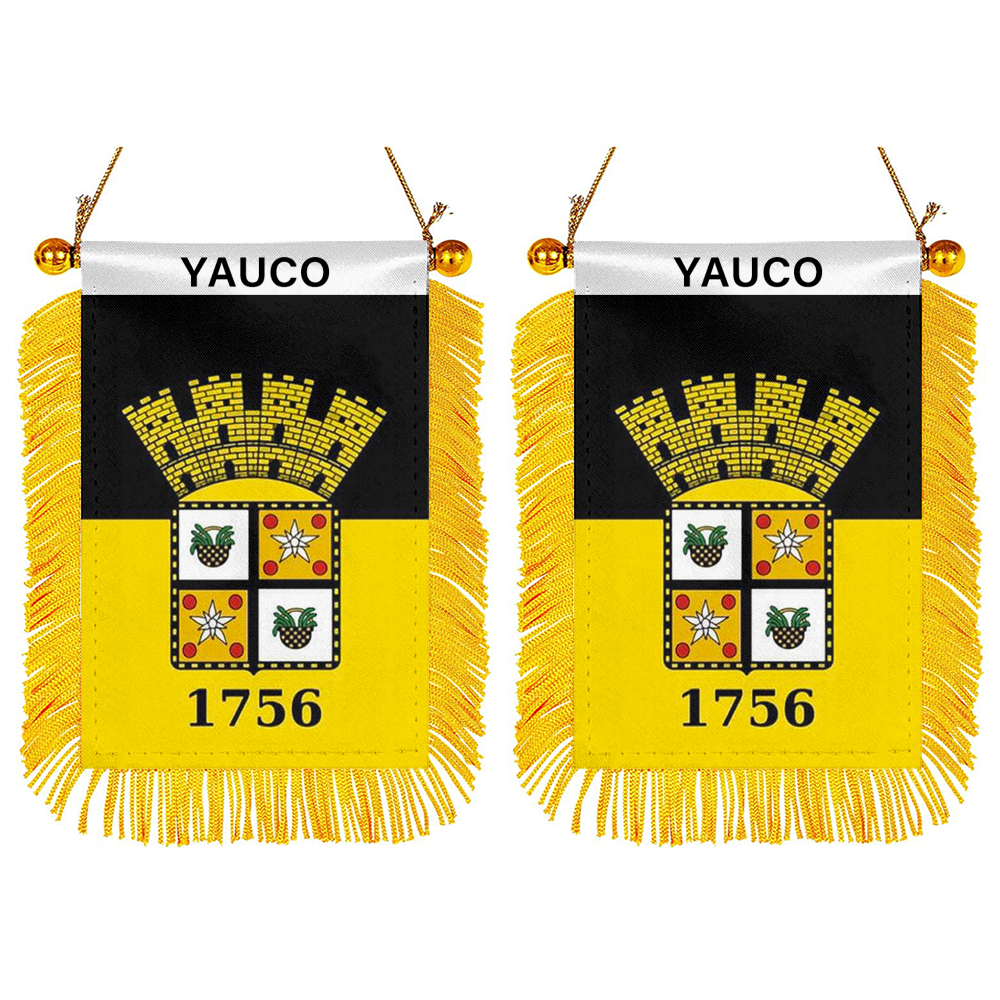 1756 Yauco, Puerto Rico Flag Mini Car Rearview Mirror Flag Banner - 2PC